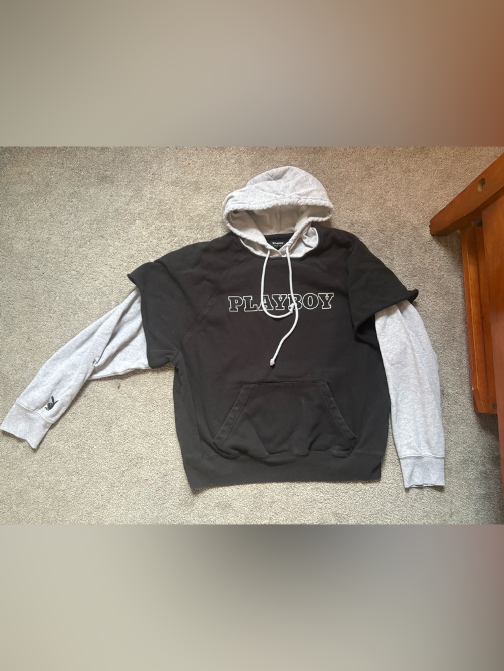 PLAYBOY X PACSUN Black Body with Light Gray Sleeves Hoodie